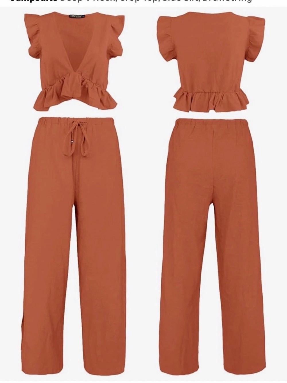 Fancyinn Wide-Leg Drawstring 2pc Pant set in Burnt Orange